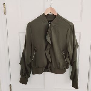 Who What Wear Olive Ruffle Jacket